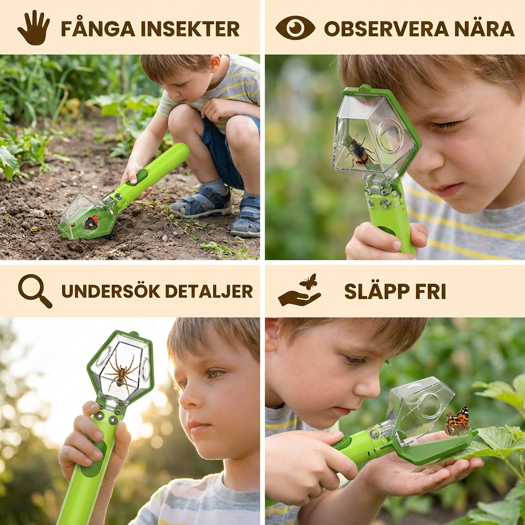Insektsfångare för Barn med 6x Förstoringsglas – Verktyg för Insektsobservation och Upptäckter Utomhus