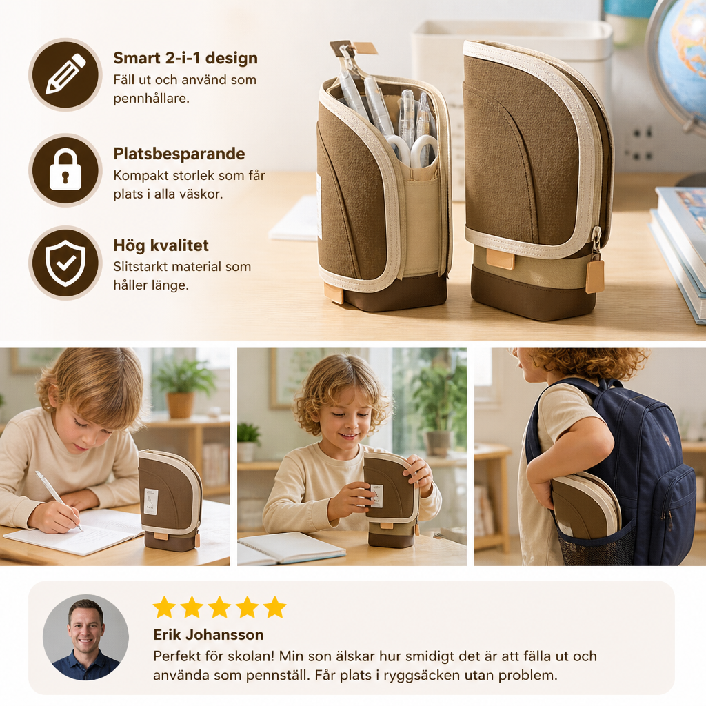 2-i-1 Pop-Up Pennfodral med Pennhållare – Platsbesparande Skrivbord Organizer