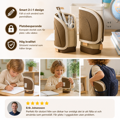 2-i-1 Pop-Up Pennfodral med Pennhållare – Platsbesparande Skrivbord Organizer