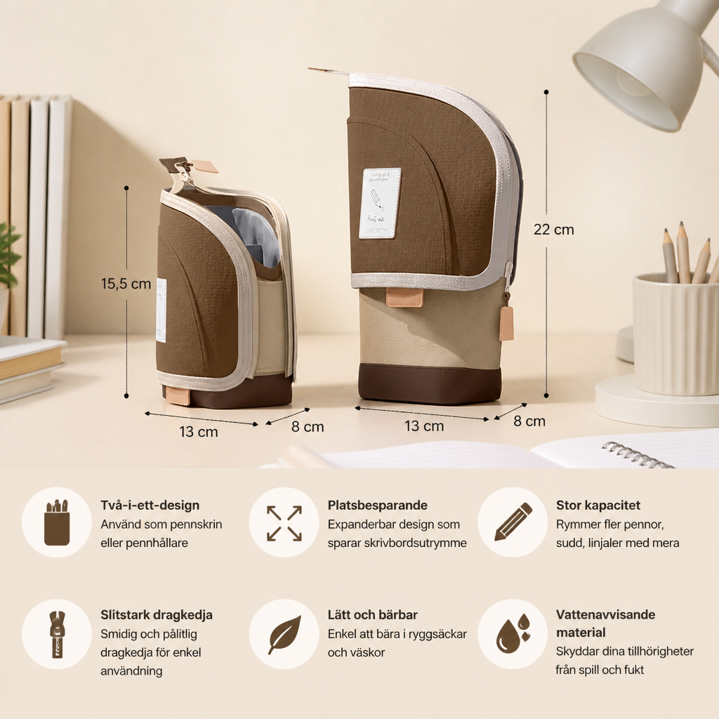 2-i-1 Pop-Up Pennfodral med Pennhållare – Platsbesparande Skrivbord Organizer