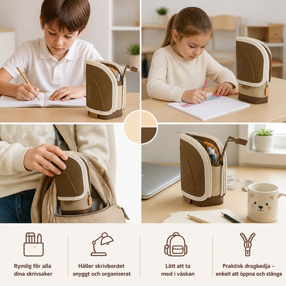 2-i-1 Pop-Up Pennfodral med Pennhållare – Platsbesparande Skrivbord Organizer