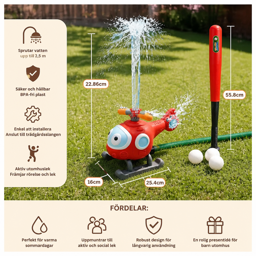 Barnens Baseball Helikopter Vattensprinkler för Utomhus Sommarlek