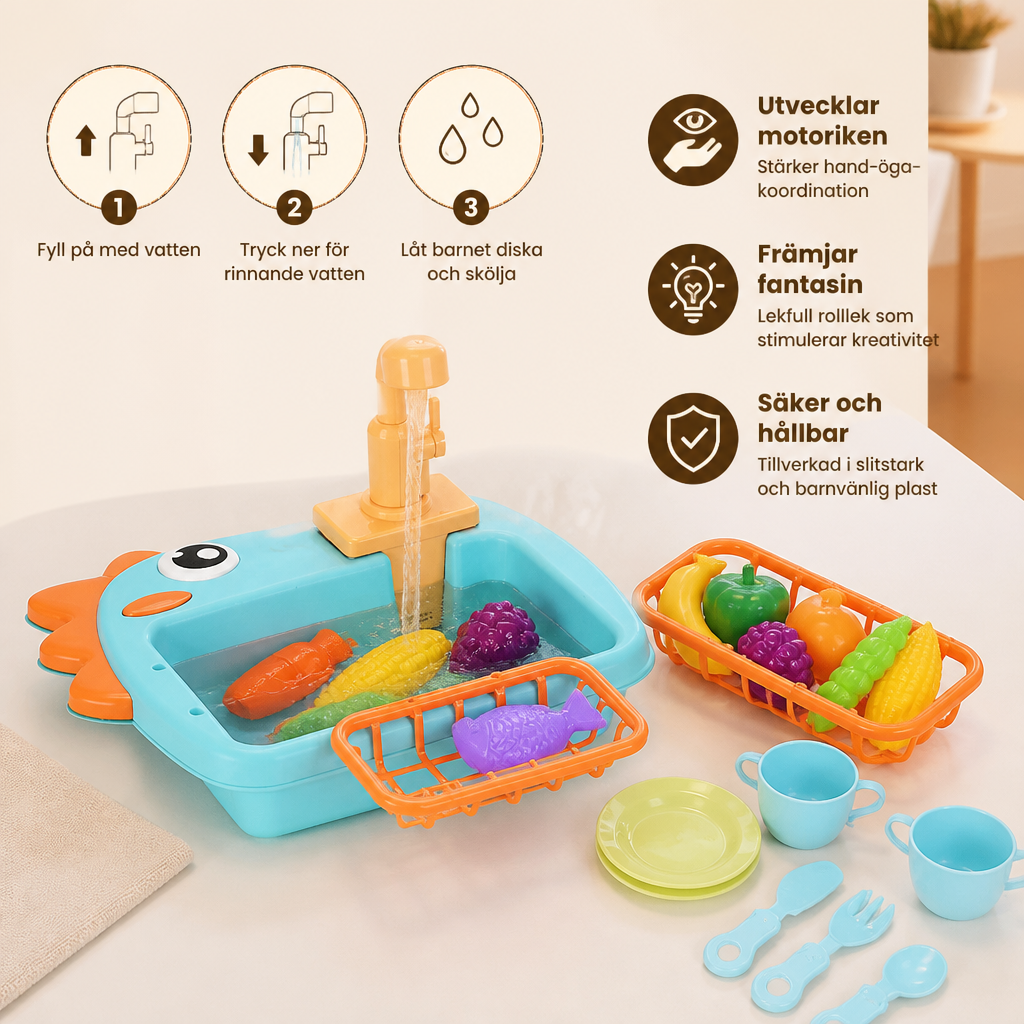 Barns Lek-Spel Zink med Rinnande Kran och Dino-Design