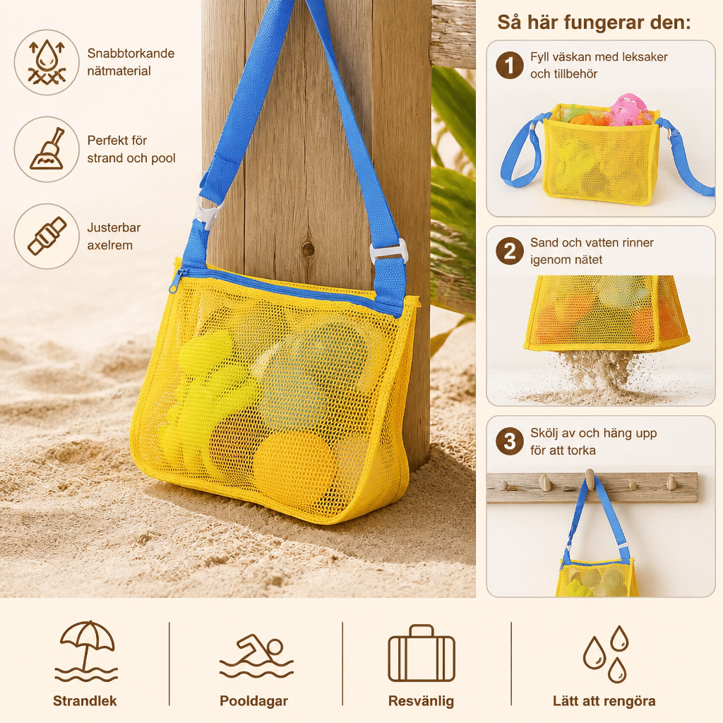 Barns nätväska för strand och pool för leksaker och tillbehör