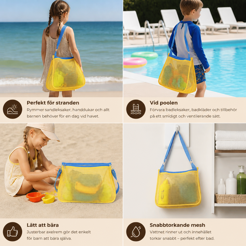 Barns nätväska för strand och pool för leksaker och tillbehör
