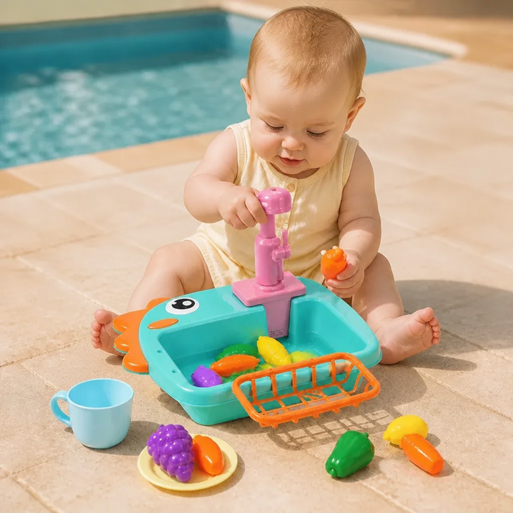 Barns Lek-Spel Zink med Rinnande Kran och Dino-Design
