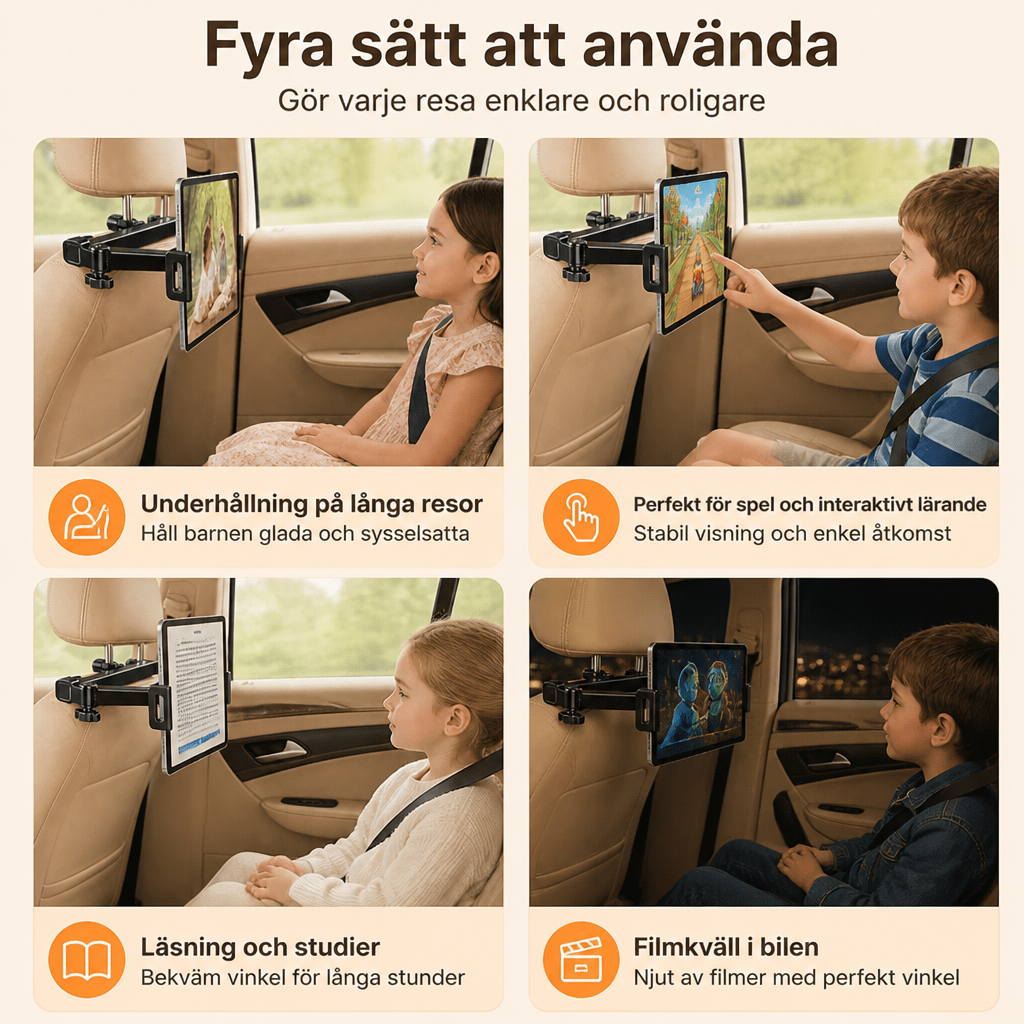 360° Roterbar Surfplattehållare för Bilens Nackstöd – Hållare för Surfplattor i Baksätet