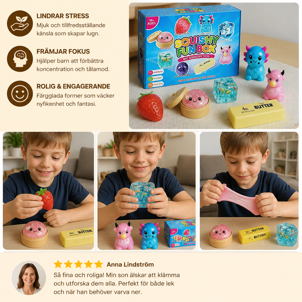 Premiumset med Mjuka Squishy Fidgetleksaker – 8 Sensoriska Leksaker