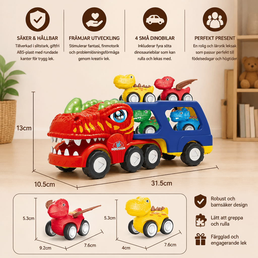Leksaksset med Dinosaurietransport och Mini-Dinobilar