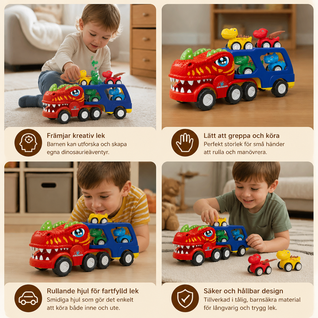 Leksaksset med Dinosaurietransport och Mini-Dinobilar