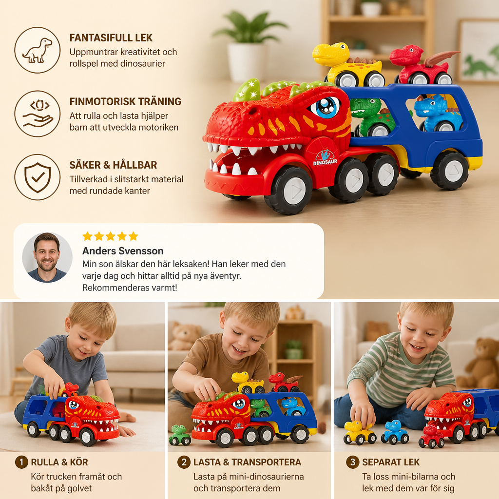 Leksaksset med Dinosaurietransport och Mini-Dinobilar