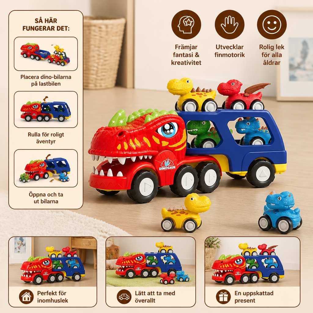 Leksaksset med Dinosaurietransport och Mini-Dinobilar