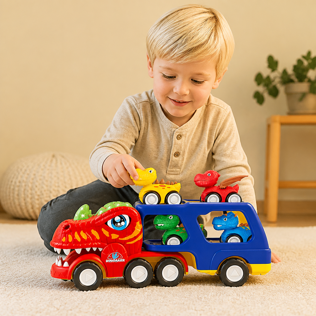 Leksaksset med Dinosaurietransport och Mini-Dinobilar