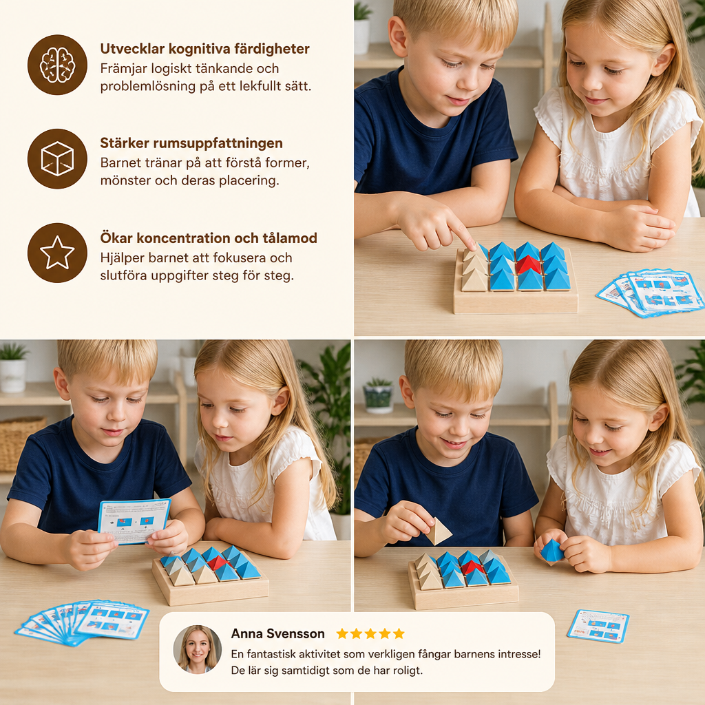 Träpussel med Geometriska Mönster – Spel för Logiskt och Rumsligt Tänkande