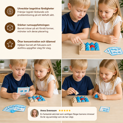 Träpussel med Geometriska Mönster – Spel för Logiskt och Rumsligt Tänkande
