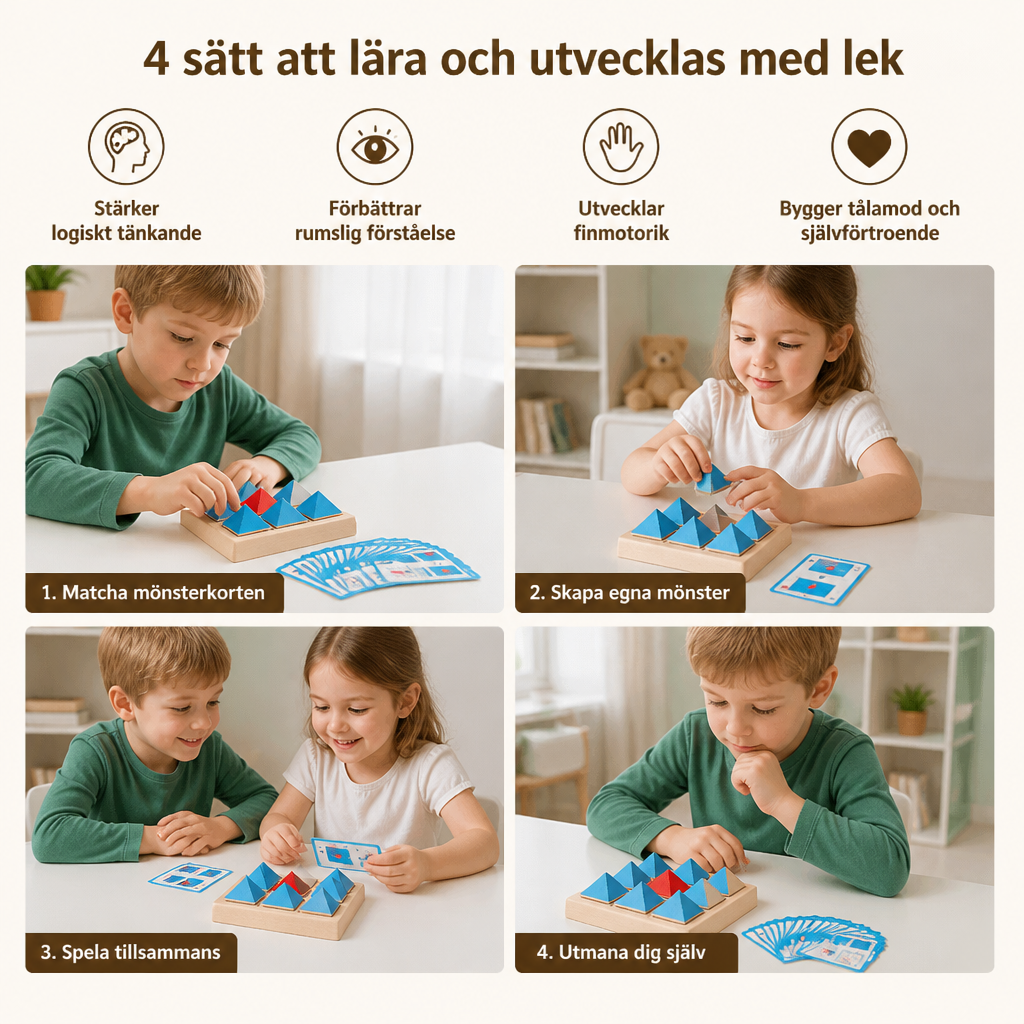 Träpussel med Geometriska Mönster – Spel för Logiskt och Rumsligt Tänkande