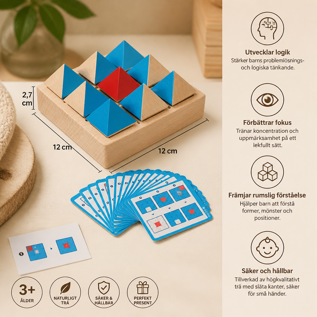 Träpussel med Geometriska Mönster – Spel för Logiskt och Rumsligt Tänkande