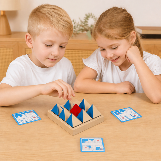 Träpussel med Geometriska Mönster – Spel för Logiskt och Rumsligt Tänkande