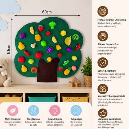 Aktivitetsbräda i Filt med Fruktträd – Montessori-Leksak för Lärande