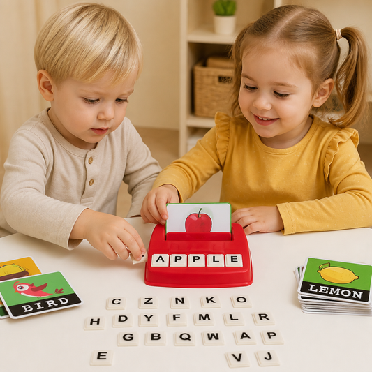 Interaktivt Stavnings- och Ordmatchningsspel – Pedagogisk Läs- och Skrivleksak för Förskolebarn med Bildkort och Bokstavsbrickor