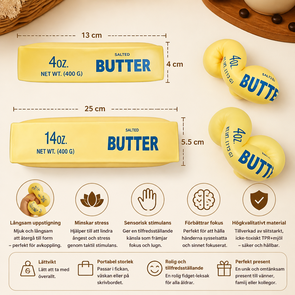 Jumbo Squishy Butter Stick – Långsamt Återfjädrande Stressboll och Sensorisk Fidgetleksak
