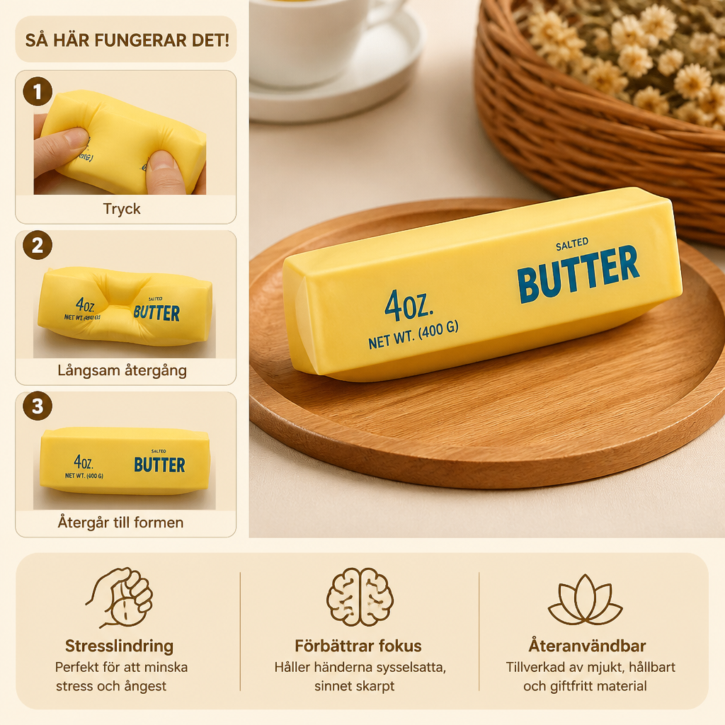 Jumbo Squishy Butter Stick – Långsamt Återfjädrande Stressboll och Sensorisk Fidgetleksak