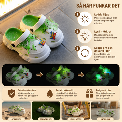 LED-Dinosaurietofflor för Barn – Lysande Halkfria Sommar- och Strandskor för Trädgård och Strand