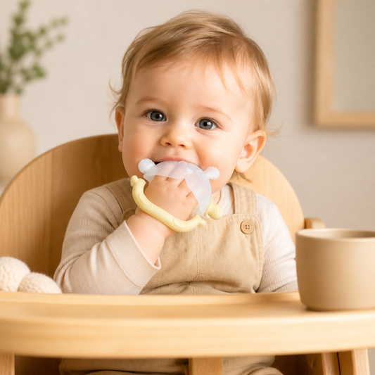 Bunny Baby Bitvante – Mjuk BPA-fri Silikonbitring med Anti-tapphandledsband (3–18 månader)