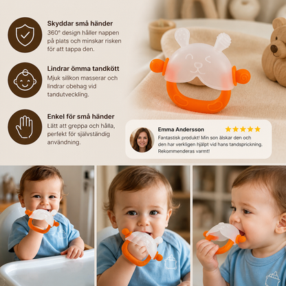 Bunny Baby Bitvante – Mjuk BPA-fri Silikonbitring med Anti-tapphandledsband (3–18 månader)