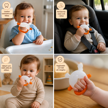 Bunny Baby Bitvante – Mjuk BPA-fri Silikonbitring med Anti-tapphandledsband (3–18 månader)