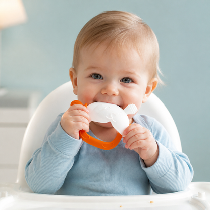 Bunny Baby Bitvante – Mjuk BPA-fri Silikonbitring med Anti-tapphandledsband (3–18 månader)