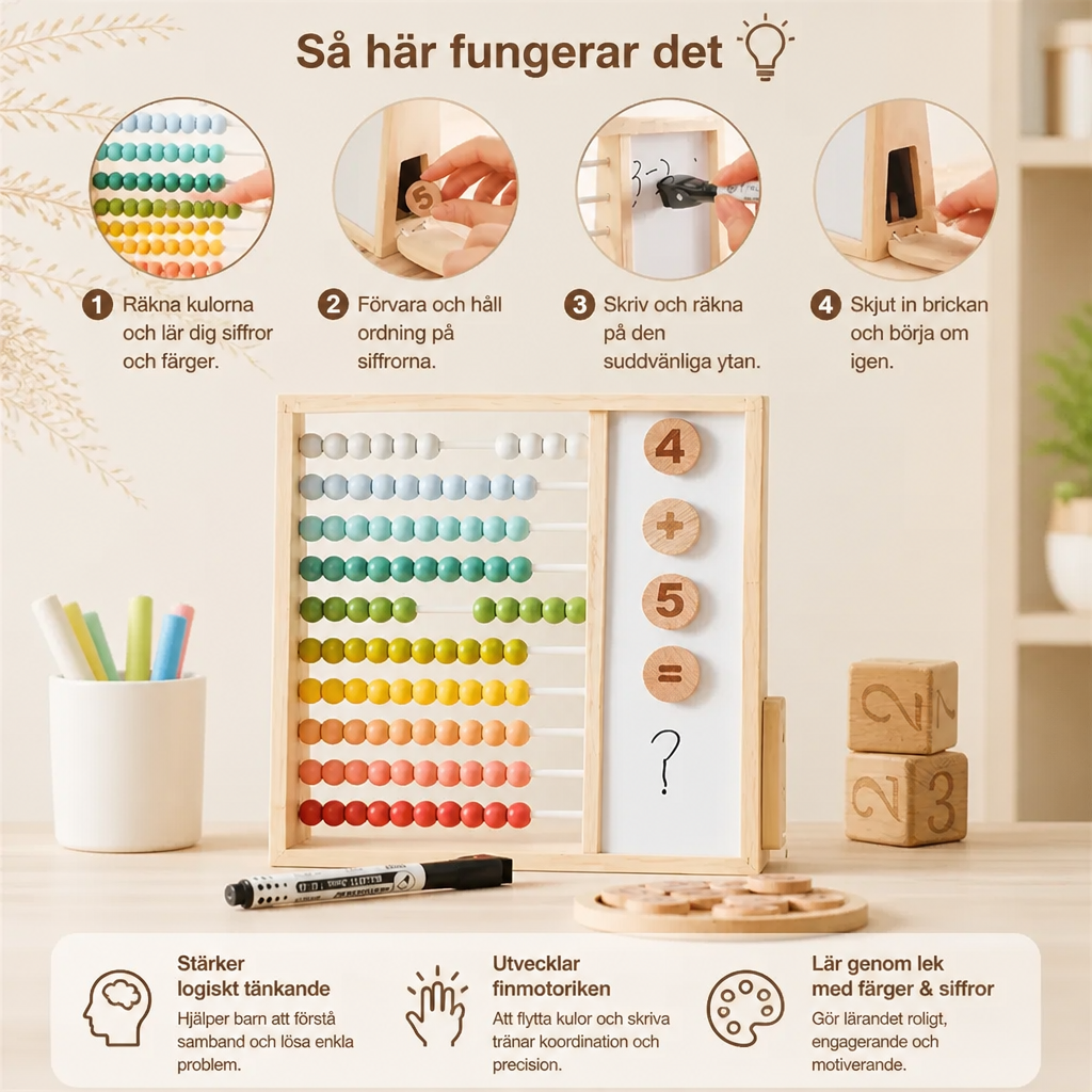 Magnetisk Kulram i Trä för Barn – Pedagogisk Leksak med Siffror och Färger