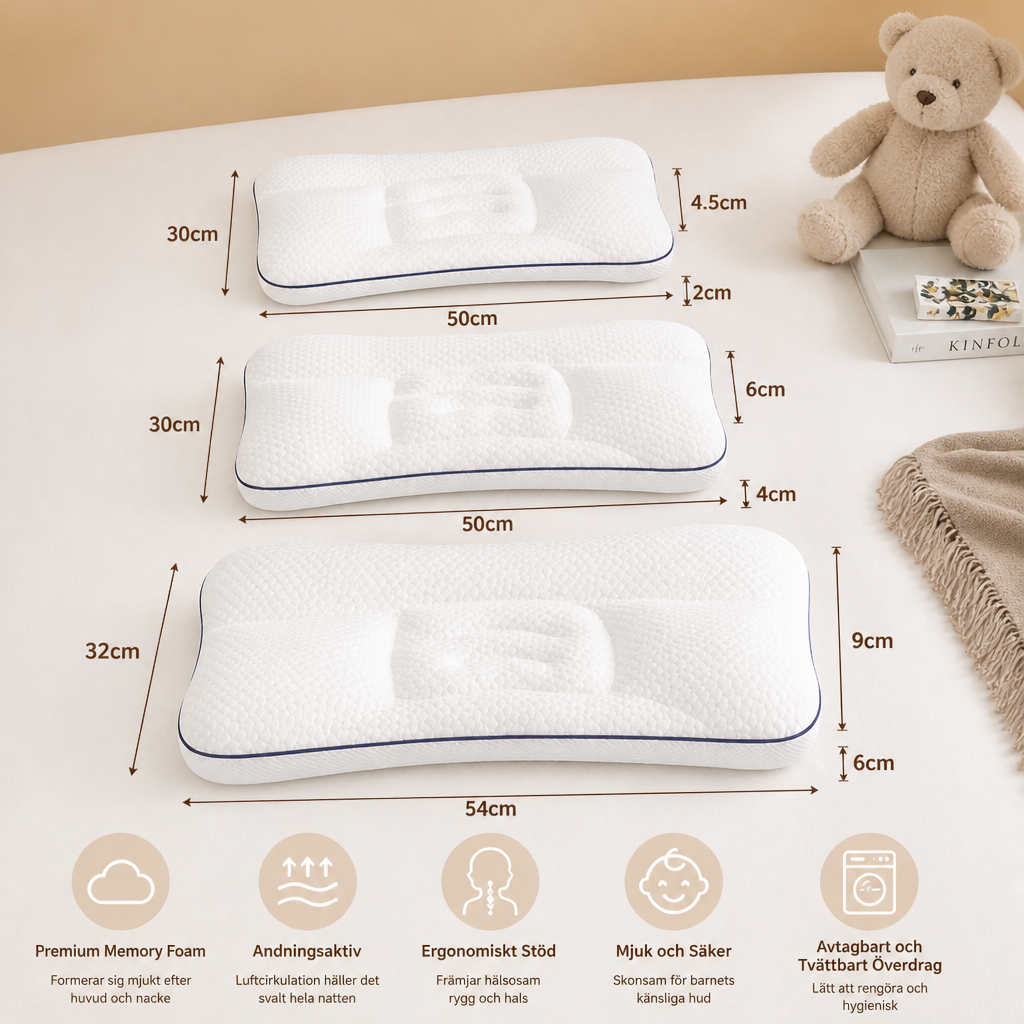 Ergonomisk Barnkudde i Memory Foam med Nackstöd