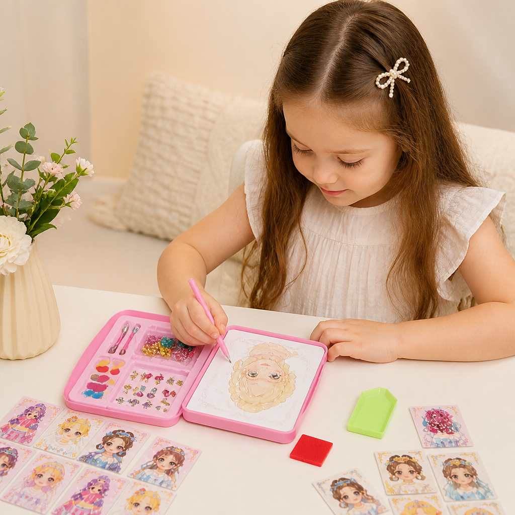 Pysselset med prinsessbok för diamantmålning och foliekonst