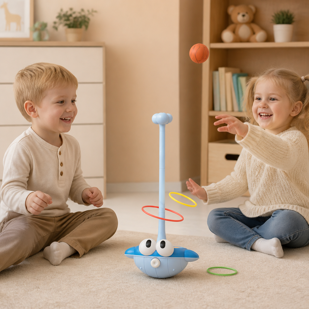 3-i-1 Pedagogisk Aktivitetslek – Ringkastning, Basket och Kardborreboll