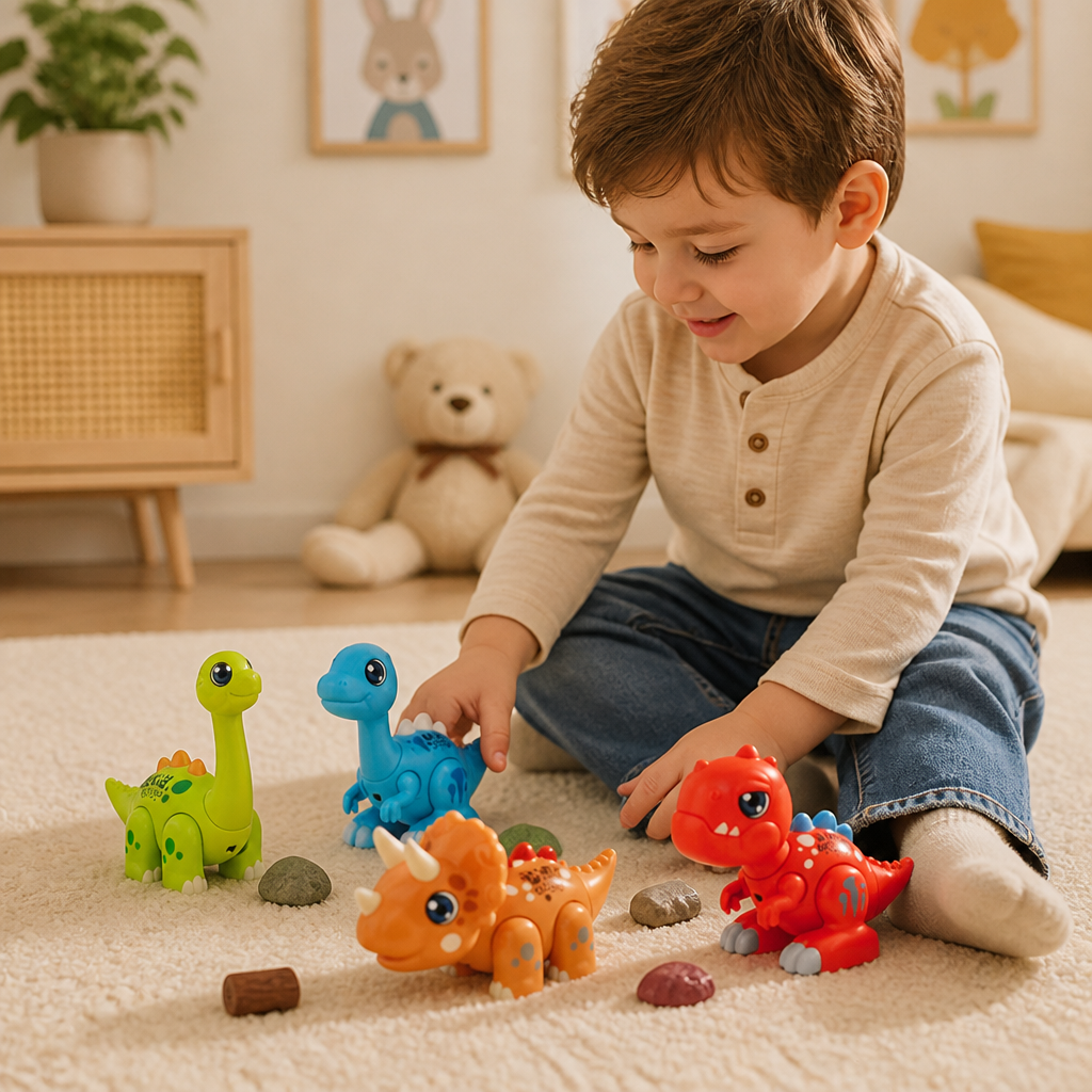 Enkel att montera STEM-lärleksak med dinosaurier, ljus och ljud