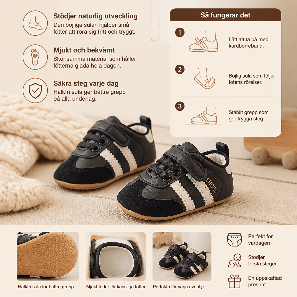 Klassiska Retro-Babysneakers – Mjuka Första Gångsskor Med Mjuk Sula