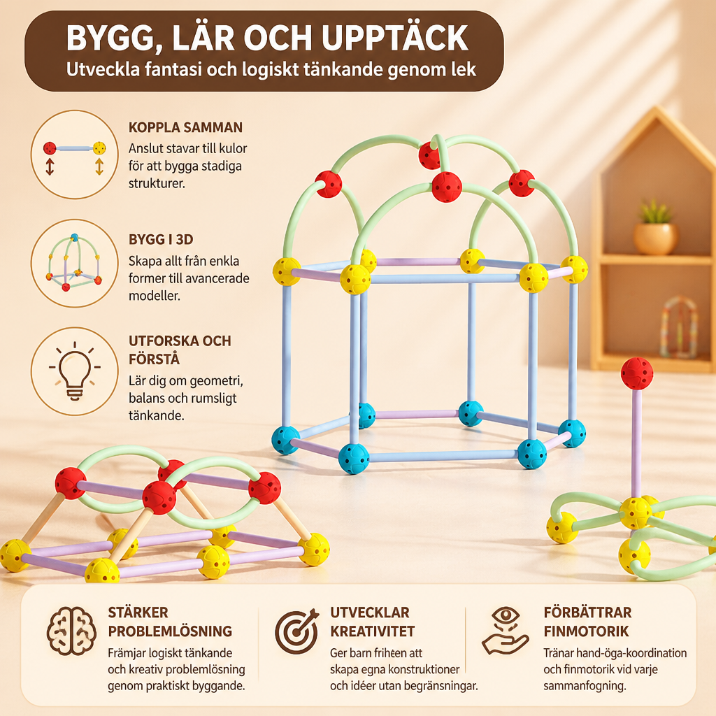 3D Geometriskt Byggset – Pedagogisk Konstruktions- och Rumsuppfattningsleksak