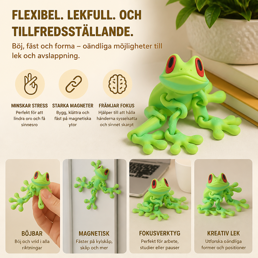 3D-tryckt magnetisk flexibel fidgetleksak i grodform