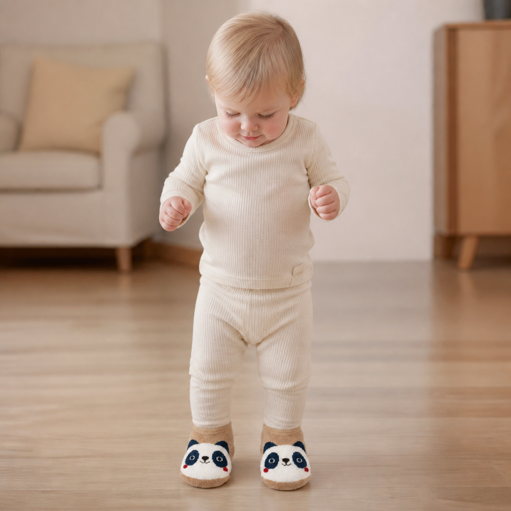 Halkfria sockskor med tecknade motiv för bebisar och småbarn