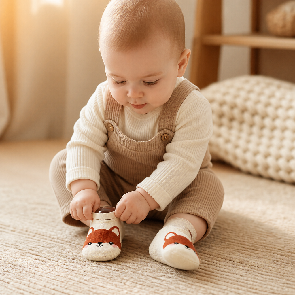 Halkfria sockskor med tecknade motiv för bebisar och småbarn