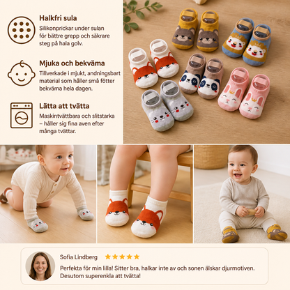 Halkfria sockskor med tecknade motiv för bebisar och småbarn