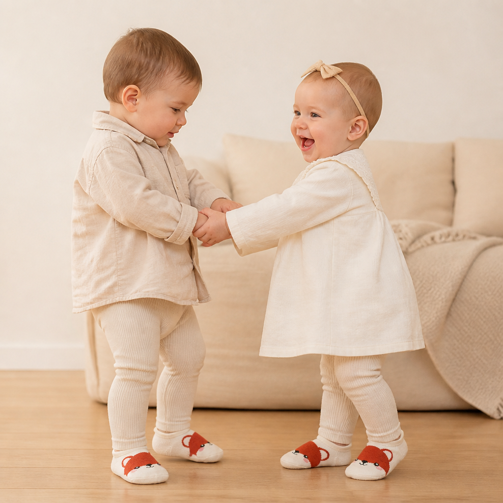 Halkfria sockskor med tecknade motiv för bebisar och småbarn
