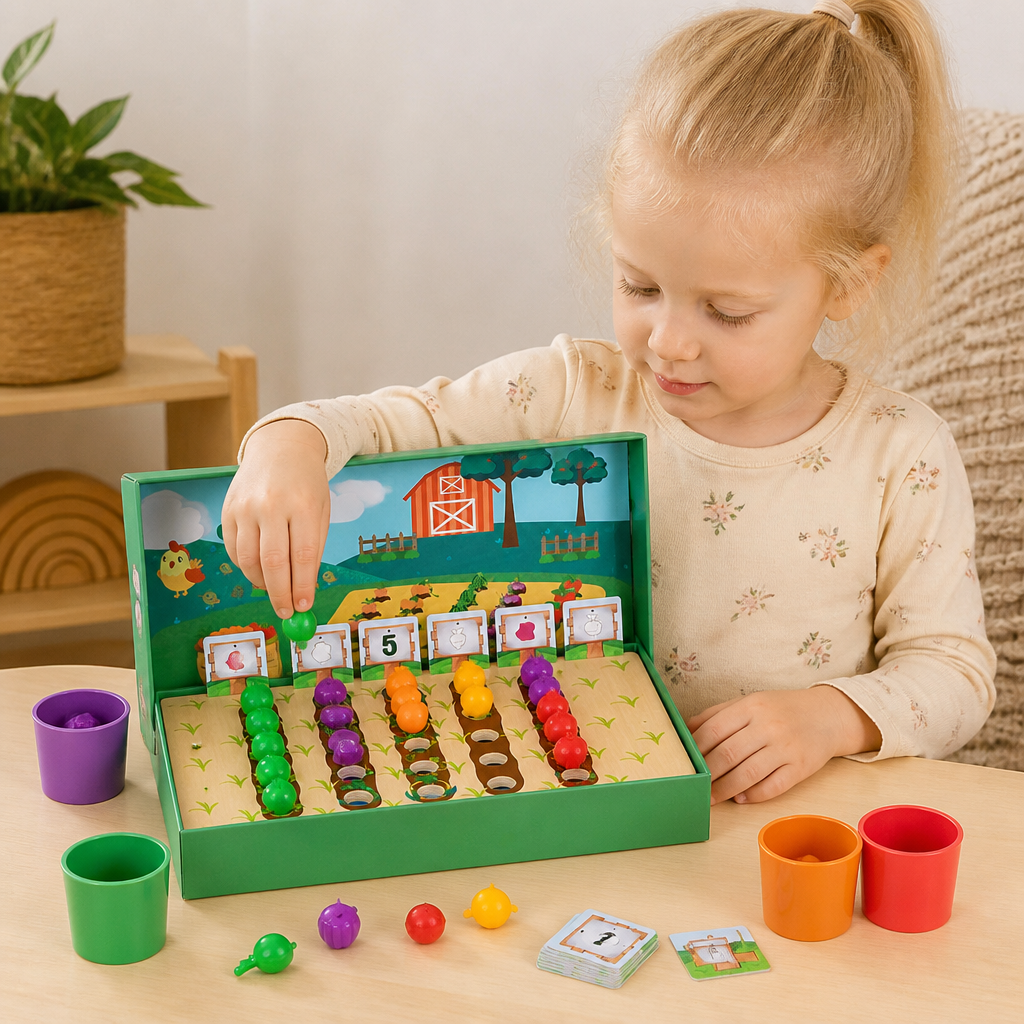 Montessori Sorteringsspel för Färger och Siffror – Lärorik Bondgård