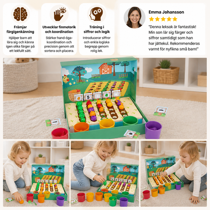 Montessori Sorteringsspel för Färger och Siffror – Lärorik Bondgård