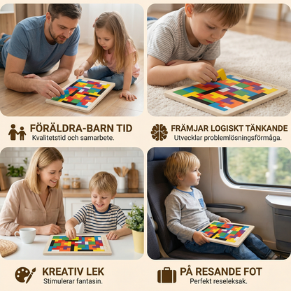 Pedagogiskt trä-tangram – Färgglatt Montessori-inspirerat lärspel för barn
