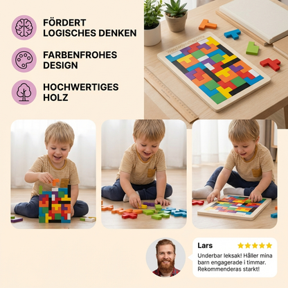 Pedagogiskt trä-tangram – Färgglatt Montessori-inspirerat lärspel för barn