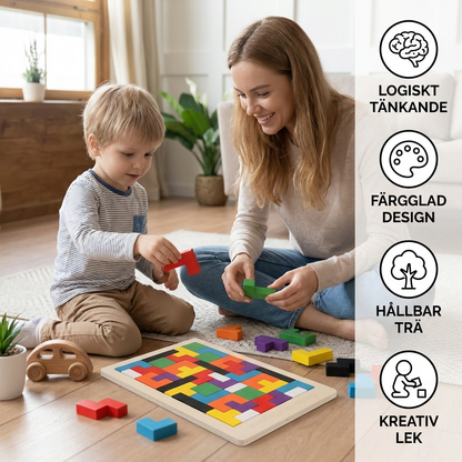 Pedagogiskt trä-tangram – Färgglatt Montessori-inspirerat lärspel för barn