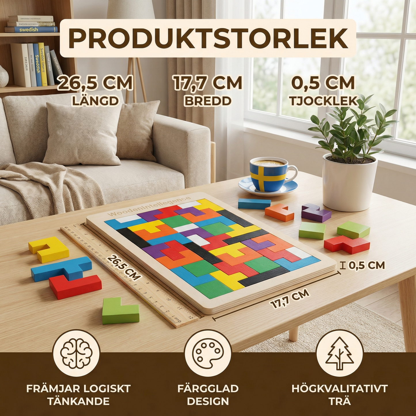 Pedagogiskt trä-tangram – Färgglatt Montessori-inspirerat lärspel för barn