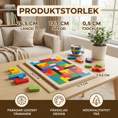 Pedagogiskt trä-tangram – Färgglatt Montessori-inspirerat lärspel för barn